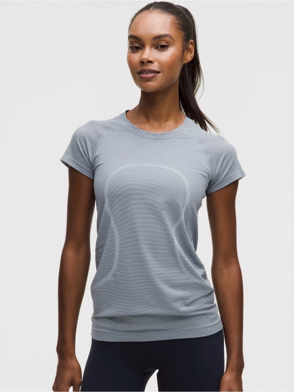 lululemon athletica Swiftly Short Sleeve*Race Spandex Stripe Starch Blue/Club